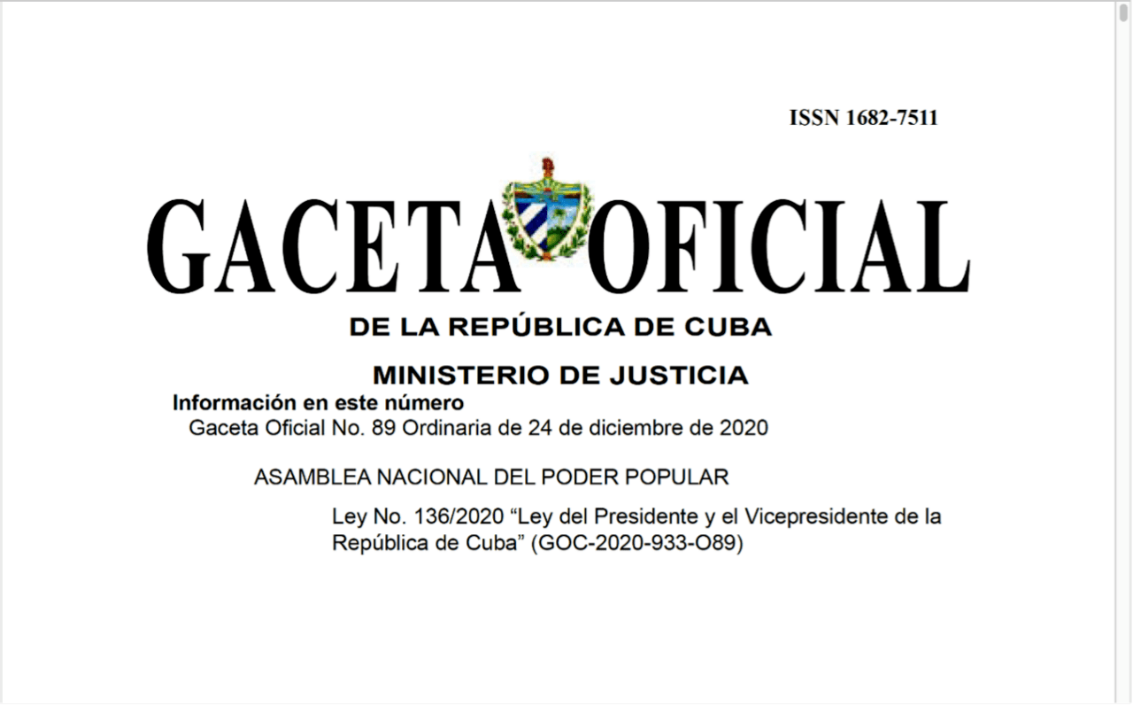 Sscreenshot of Figure 3. Benign PDF file included in “Ley del Presidente y Vicepresidente de la República de Cuba.pdf.exe”