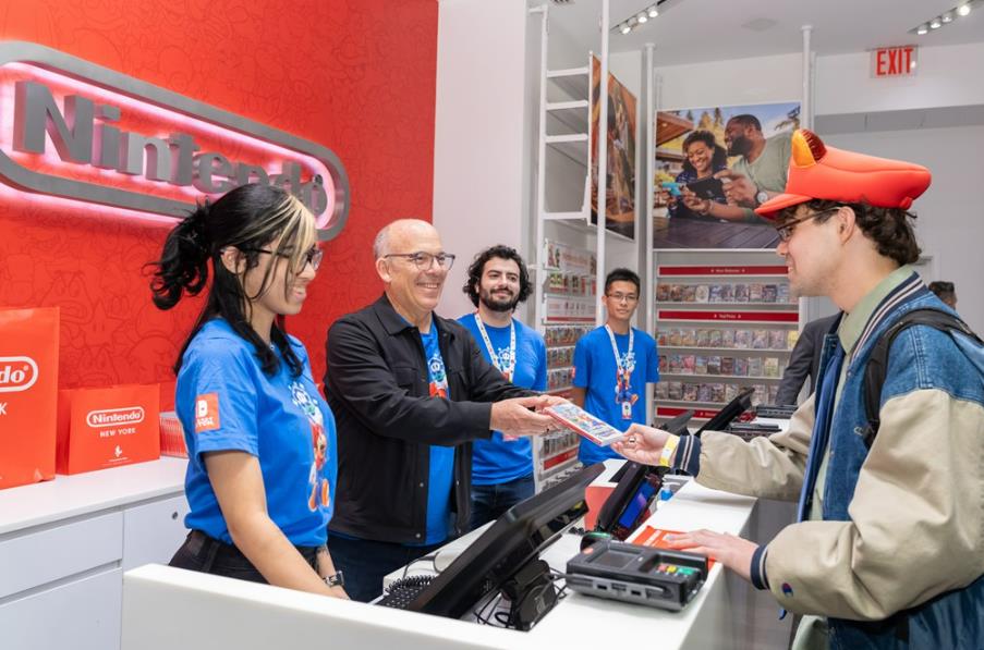 In this photo provided by Nintendo of America, fans gathered at the Nintendo NY store in Rockefeller Plaza to celebrate the game launch of Super Mario Bros. Wonder with a gorgeous, interactive outdoor game-themed setup where fans got to experience side-scrolling screens with in-game action, real-life warp pipes, and real-life Marimba Blocks that fans were able to walk on!  