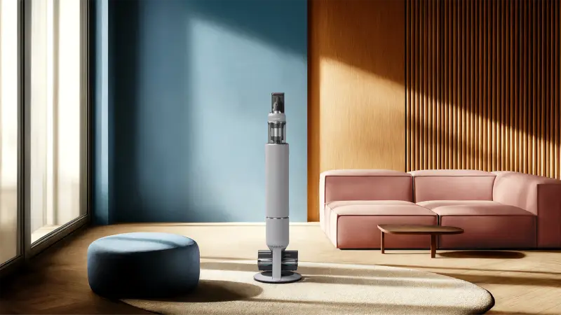 Bespoke AI Jet Lite in a living room (Pebble Gray)